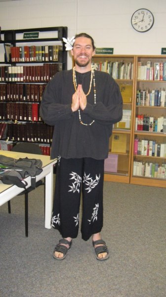 Myself in costume as Timothy Leary for a history class presentation